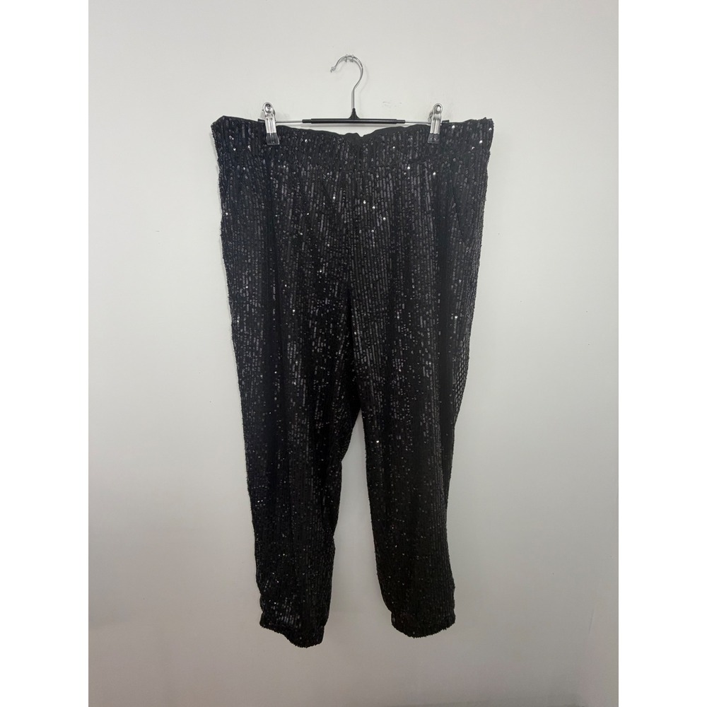 LOFT Womens Black Sequin Pull On Jogger Pants High‎ Rise Festive Party 549024 L